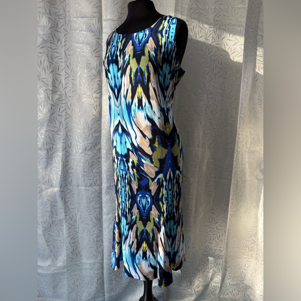 Danny & Nicole Vibrant Blue Green Tan Dress